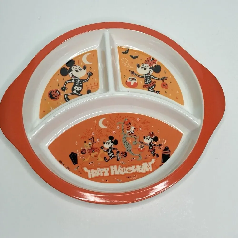 Walt Disney Halloween Divided Mickey Mouse & Friends Melamine Dish Vtg